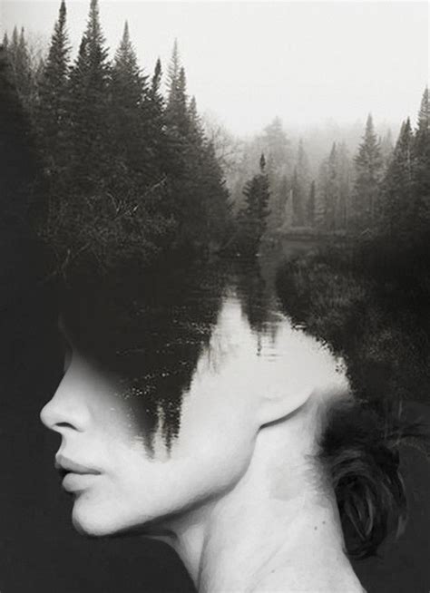 A Woman S Head With Trees Reflected In The Water