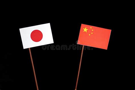 Japanese Flag With Chinese Flag On Black Stock Image Image Of Culture