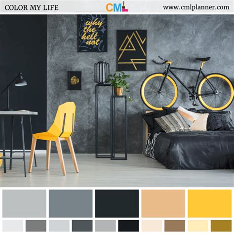 Black And Gold Color My Life Grey Bedroom With Pop Of Color Decor