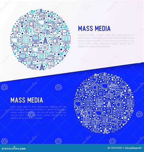 Mass Media Concept In Circle With Thin Line Icons Stock Vector