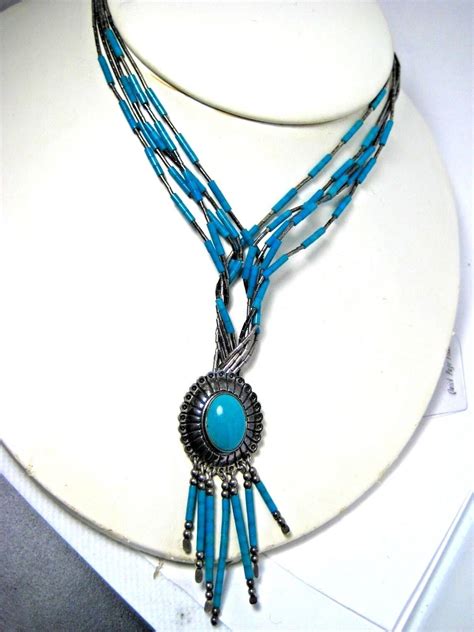 Vintage Southwest Sterling Silver Turquoise Bead Necklace Etsy