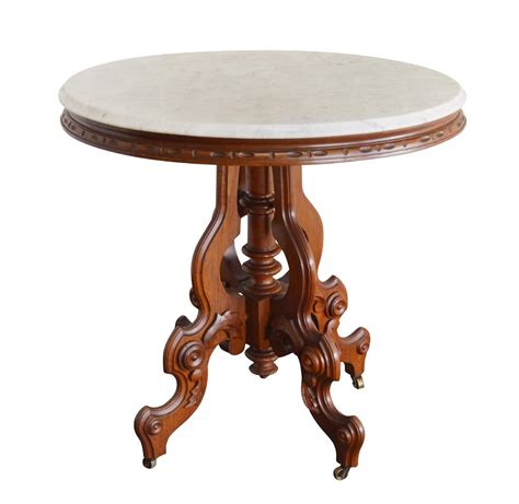 Antique Victorian Oval Carved Marble Top Table From