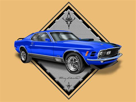 1970 Mustang Mach 1 Blue Muscle Car Art Drawing By Rudy Edwards Pixels