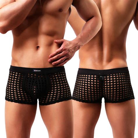 Mens Underwear Sexy Lingerie Panties See Though Mesh Lingerie Low Waist Cotton Panties For Men