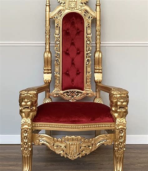 Throne Chair Lion King Gold Frame With Wine Red Velvet Upholstery