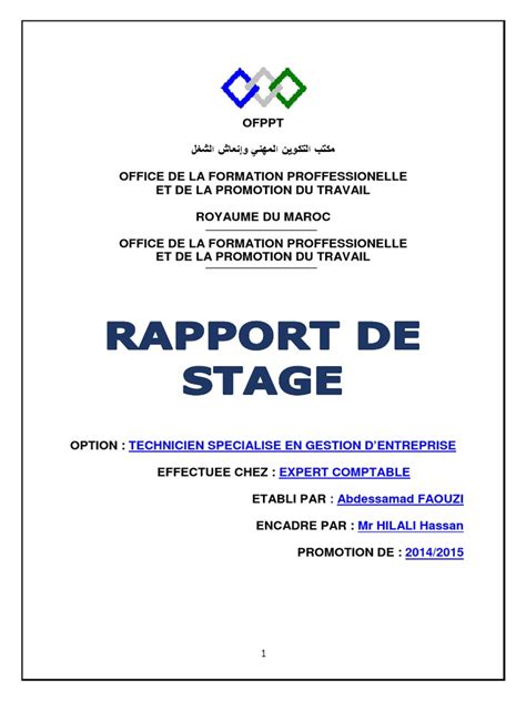 Rapport De Stage Chez Un Fiduciaire Ofppt