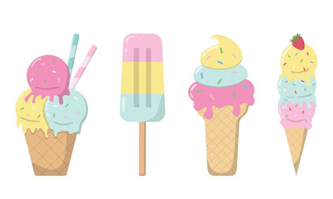 Tasty Cartoon Summer Ice Cream Collection In Pastel Colors Sweet Vector Illustration Isolated