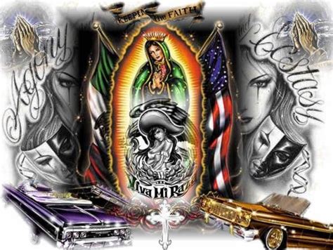 Lowrider Mexican American Flags With La Virgen De Guadalupe Mexican