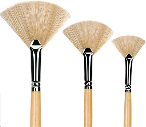 Paint Brush Set 3 Pcs Artist Fan Brush Wooden Long Handle Painting