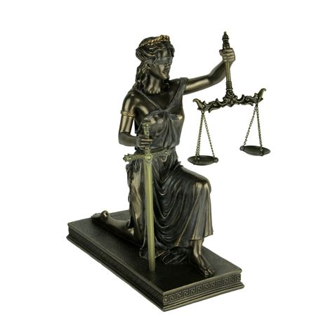 Bronze Finish Lady Justice Kneeling Holding Balance Scales And Sword