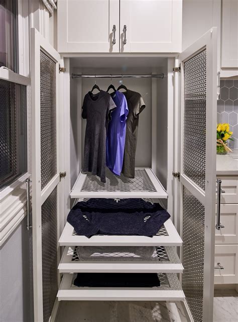 Custom Drying Cabinet For Laundry Room Featuring Pullout Drying Racks