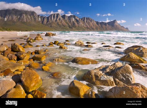A Rocky Beach At The Kogel Bay In South Africa With The Kogelberg