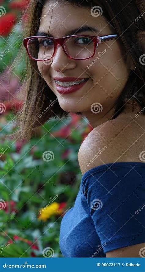 Nerdy Girl Smiling Stock Image Image Of Pretty Happy 90073117
