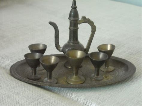 Items Similar To Vintage Turkish Style Miniature Brass Tea Set On Etsy