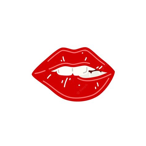 premium vector red female sexy lips biting lips with red lipstick