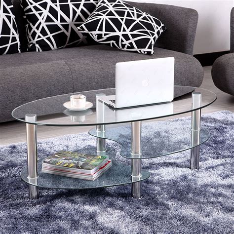 Combine and blend will be chrome glass coffee tables which include contrasting furnishings and you can find the lovely feel. Clear Glass Coffee Table Oval Side Chrome Base w/Shelves ...