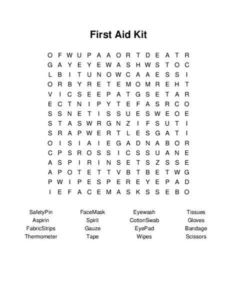 First Aid Kit Word Search