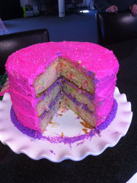 Funfetti Triple Layer Cake Funfetti Bold Purple And Hot Pink Icing