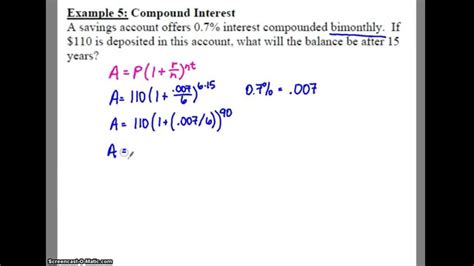 Algebra 2 72 Notes Example 5 Compound Interest Youtube