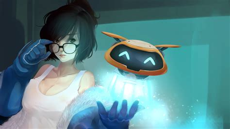 Wallpaper Illustration Anime Girls Short Hair Glasses Blue Cleavage Underwater Mei