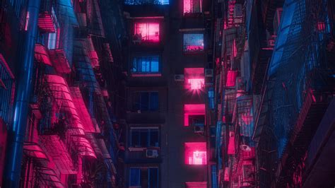 Download Wallpaper 2560x1440 Buildings Neon Light