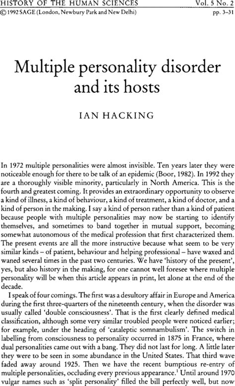 Multiple Personality Disorder And Its Hosts Ian Hacking 1992