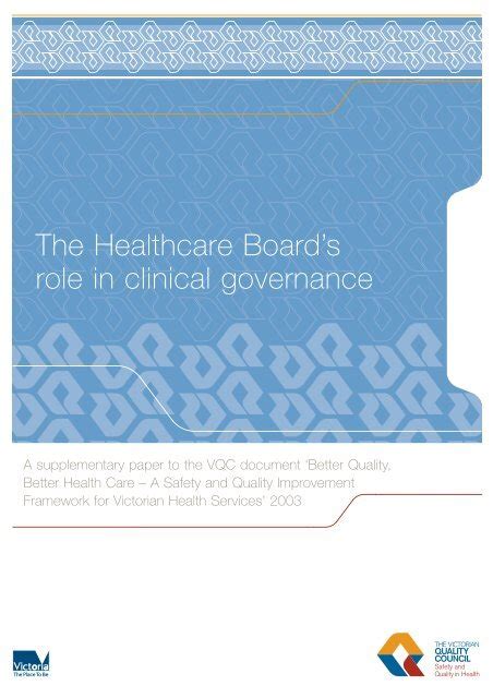 The Healthcare Boards Role In Clinical Governance Department Of