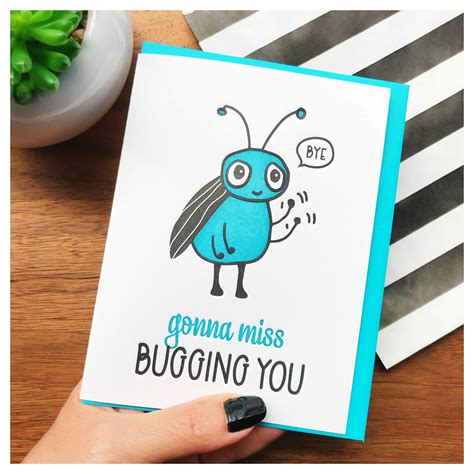Funny Goodbye Letterpress Card Bug Gonna Miss Bugging You Kiss