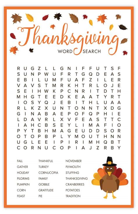Thanksgiving Word Search Free Printable Thanksgiving