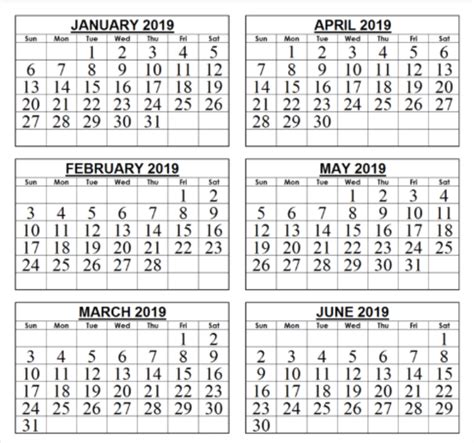 6 Month Calendar Printable Free Example Calendar Printable