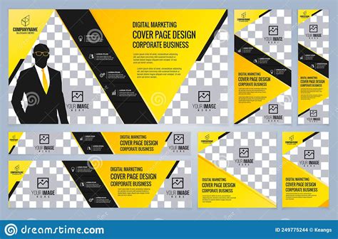 Set Of Yellow And Black Web Banners Templates Stock Vector