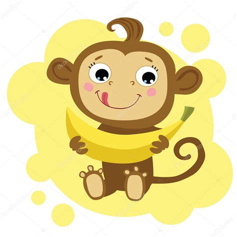Monkey Banana Cute Cartoon Animal Character Yellow