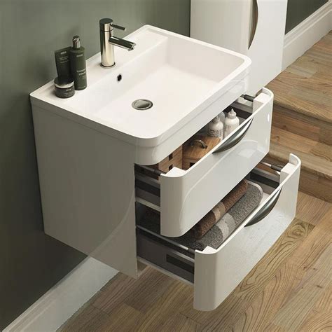 Harbour Grace 600mm Wall Mounted Vanity Unit With Polymarble Basin White Gloss Washbasin
