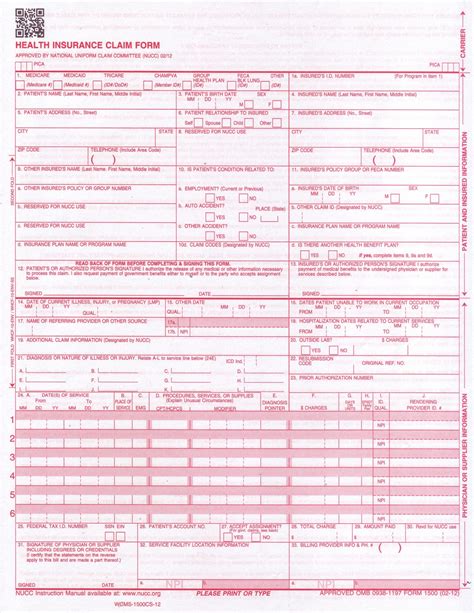 free printable 1500 medical claim form printable form templates and letter