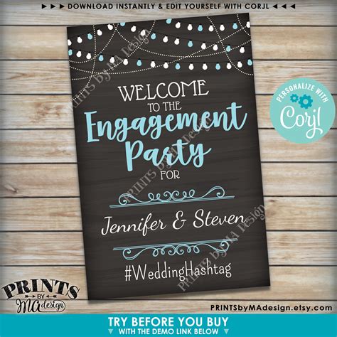 Engagement Party Sign Welcome Sign Custom Printable 24x36 Chalkboard