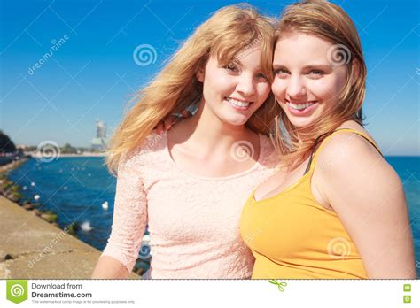 Two Women Best Friends Having Fun Outdoor Stock Photo Image Of