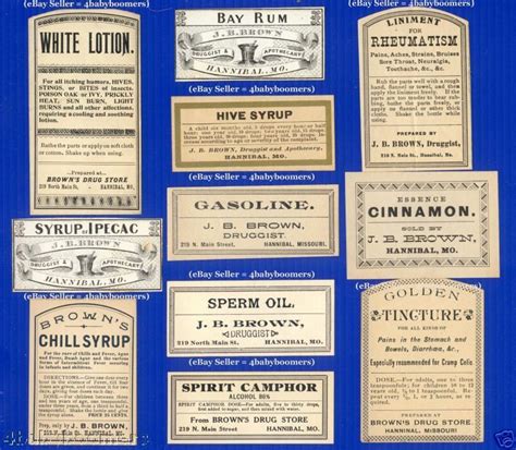 11 1860s Brown Pharmacy Antique Medicine Bottle Labels Old Medicine