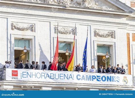 Real Madrid Celebration In The Puerta Del Sol Building In Madrid