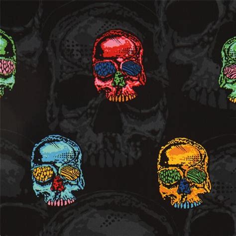 Alexander Henry Black And Grey Fabric With Multicolor Skulls Modes4u