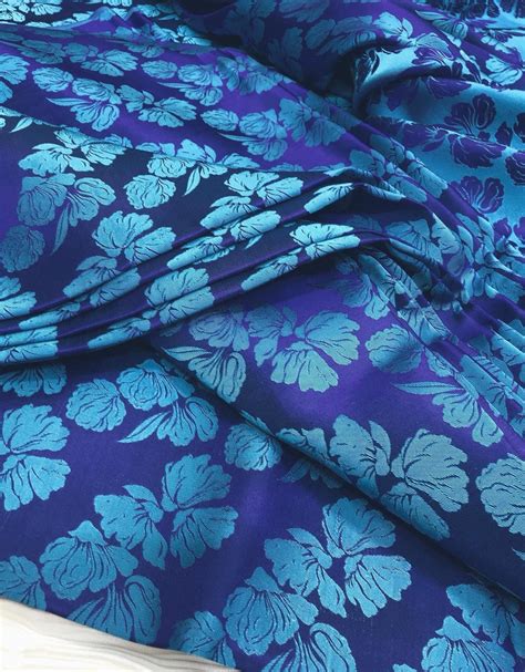 Pure Mulberry Silk Fabric By The Yard Floral Blue Silk Etsy