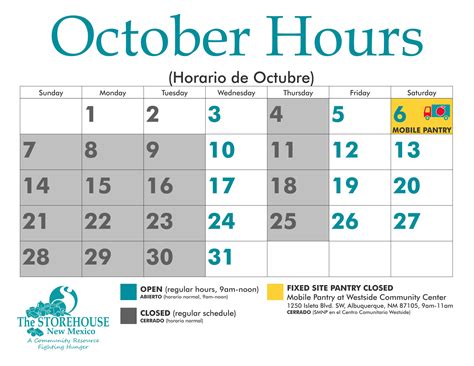 Storehouse Oct 2018 Calendar Storehouse New Mexico