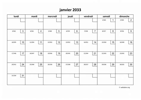 Calendrier 2033 à Imprimer