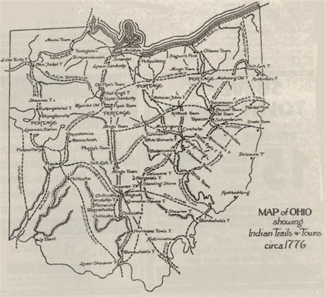 Map Of Ohio Showing Indian Trails And Tours Circa 1776 American