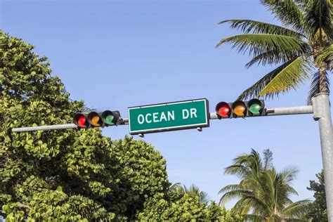 Street Sign Of Famous Street Ocean Drive In Miami South Beach Stock