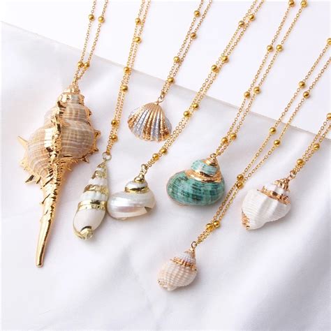Boho Conch Shell Necklace Sea Beach Shell Chain Pendant Necklace For