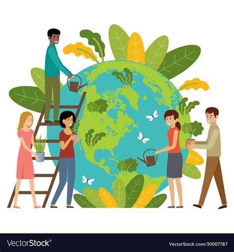 Ecology Concept People Take Care About Planet Vector Image