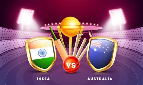 India Vs Australia Cricket Tournament Poster Design Stock Illustration