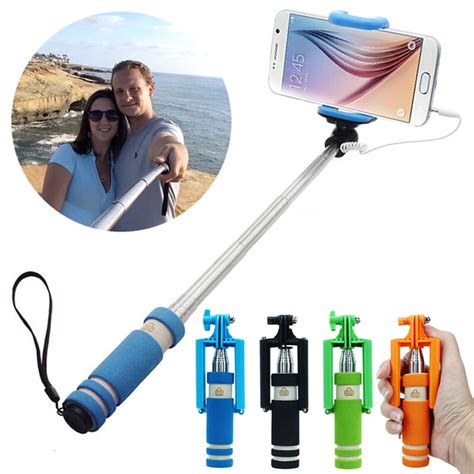 portable mini folding mobile phone wired self selfie sticks for iosandandroid built in shutter