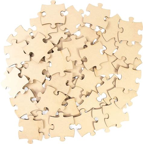 Unfinished Jumbo Wood Puzzle Pieces For Crafts Natural Color 50 Pack