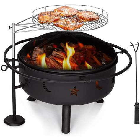 Yardom Fire Pit With Height And Degree Adjustable Cooking Grill Wood